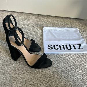 Schutz block heel sandal black suede/nubuck 8.5